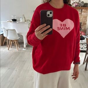 CeCe Red Sweater with Pink Heart Graphic